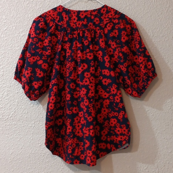 LOFT Vibrant Red and Navy Blue Floral Top, Floral Summer Blouse Ladies Size XS - Picture 3 of 5